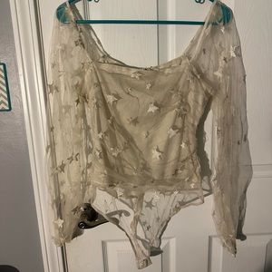 Metallic gold star mesh bodysuit